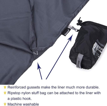 Browint Silk Sleeping Bag Liner, Silk Sleep Sack, Extra Wide 87"x43", Lightweight Travel Sheet for Hotels, More Colors for Option, Reinforced Gussets