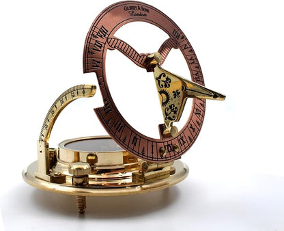 Brass Sundial Compass in Leather Case – Unique Nautical Gifts for Men, Antique Sailing Anniversary Gadget, Maritime Pocket Watch Clock, Nautical Decor for Him