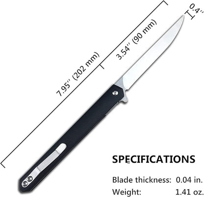 HUAAO 7.95’’ Slim Pocket Knife with Clip, Liner Lock, ceo Knife Gentleman Knife for Men Women, Flip Knife Slim Folding Knife for EDC Outdoor Camping Hiking