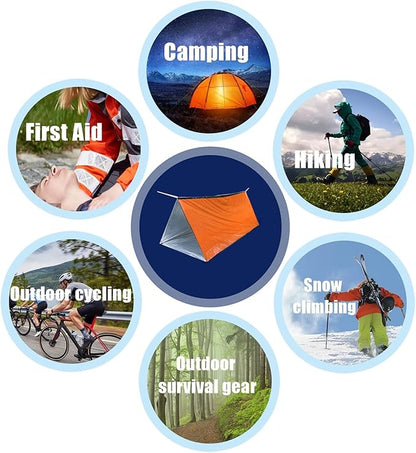1 Piece Survival Shelter, Polyester Film Emergency Tent with String Bundle Pocket Whistle,String with Buckle for Hiking, Camping, First Aid Hurricane