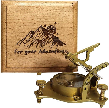 Compass with for Your Adventures Engraved on Wooden Box | Brass Pocket Compass Gifts for Men, Him, Son, Husband, Grandson, Boys | Sundial Compass Gift for Graduation, Baptism, Confirmation