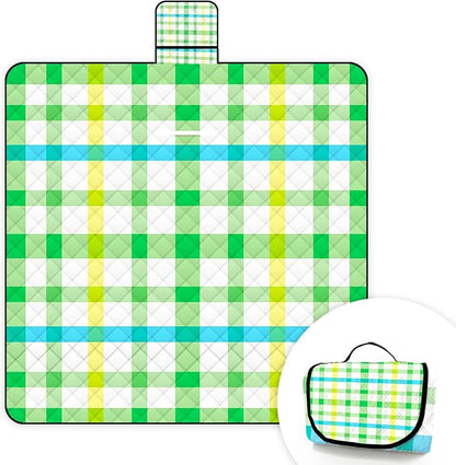 Portable Waterproof Picnic Blanket,Picnic Blankets Extra Large Outdoor 80"x80", Machine Washable, Extra Large Picnic Mat for Grass Concert, Park, Lawn,Travel,Green Gingham