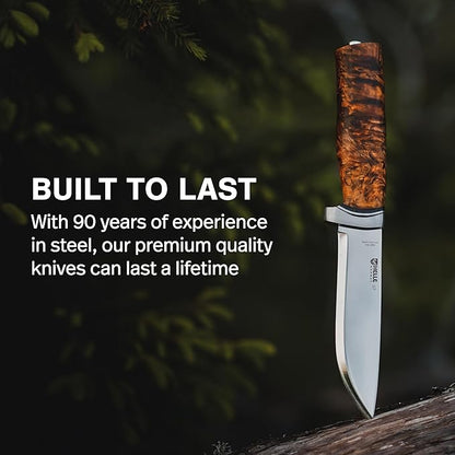 HELLE Knives - GT Triple Laminated - Fixed Blade - Classic Knife - Stick Tang - Birch Wood Handle - 14C28N Stainless Steel - Made in Norway