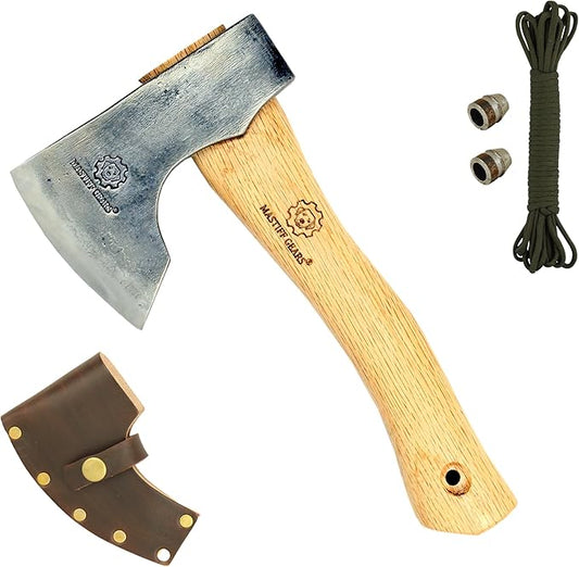 Mastiff Gears® Hand-Forged Wood Handle Hatchet: Versatile Carving, Camping, Wood Splitting Axes in Two Sizes for Outdoor Enthusiasts (Dwarven Axe)