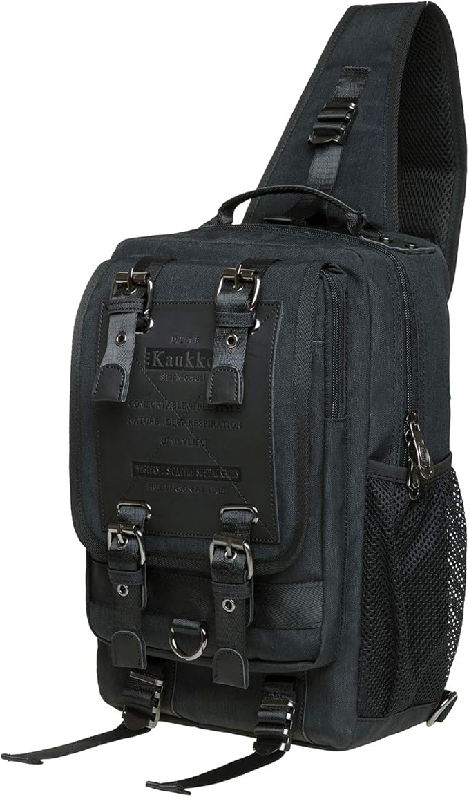 KAUKKO Canvas Messenger Bag Cross Body Shoulder Sling Backpack Travel Hiking Chest Bag