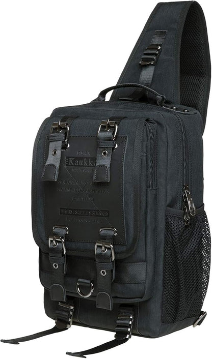 KAUKKO Canvas Messenger Bag Cross Body Shoulder Sling Backpack Travel Hiking Chest Bag