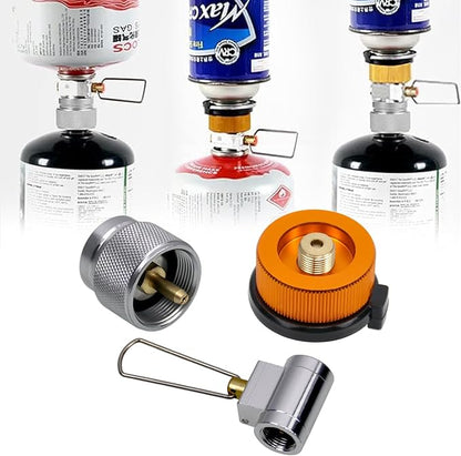 RULLINE Gas Refill Adapter Kit for Camping Stoves - EN417 Lindal Valve Canister Refill Adapter Set for Propane/Isobutane/Butane Gas Tanks - Backpacking Stove Refill Valve with 3 PCS Adapters