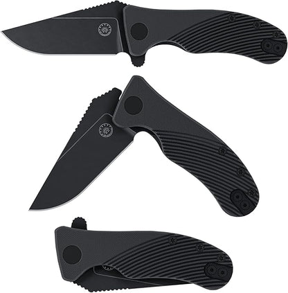 Off-Grid Knives - Baby Rhino Blackout, Legal Carry EDC Compact Folding Knife w. Sandvik 14C28N Blade Steel, G10 Scales, Deep Carry Left and Right Hand, Built Like A Tank