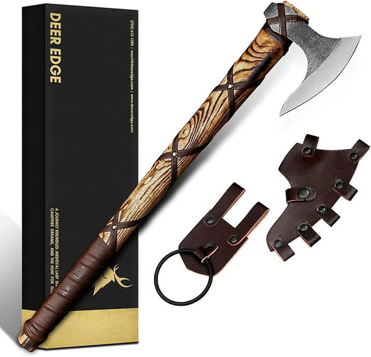 Steel Axe | Ragnar Axe | Camping Axe | Best Gift for him | Brown Wrapped Handle with Leather Sheath