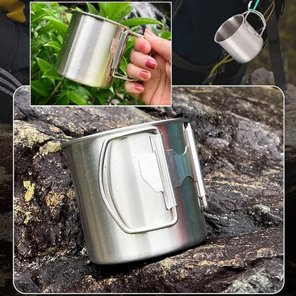 Compact Camping Pot Backpack Mess kit, 18/8 Stainless Steel Camping Pot and Pan Cooking Set, Lightweight Camping Cup, with Folding Camping Silverware Set for Outdoor Camping Hiking Picnic