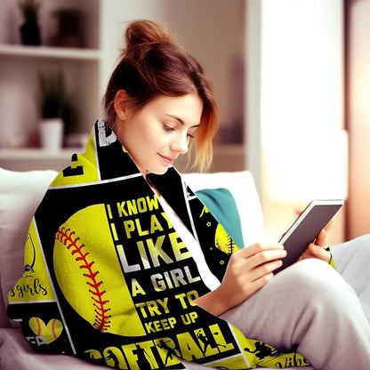 Softball Blanket Gifts for Girls Women Men Team,Soft Cozy Sport Softball Blankets and Throws Bed Bedding Outdoor,Funny Softball Gifts for Kids Boys Softball Lovers 50"X40"