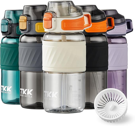 Water Bottle with Straw for School Kids Boys 16oz BPA Free Tritan Leak Proof with Handle Drinking Bottle for Sports Cycling Camping Hiking Outdoors