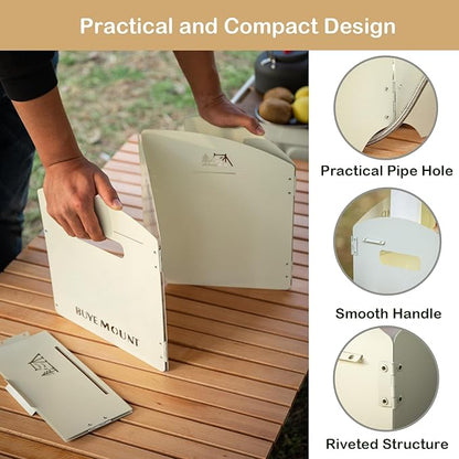 Stove Windscreen - Folding Camping Stove Windshield 4 Plates Stainless Steel Stove Windscreen with Shelf Board for Outdoor, Picnic, Backpacking and Cooking Beige
