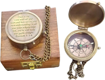 Trust in The Lord -Proverbs 3: 5-6 Quote Engraved Compass, Gifts Compass, 2025 Graduation Day Gifts- Baptism Gifts Compasses for Women Mens Boy Girls, Inspirational Christian Religious Gifts