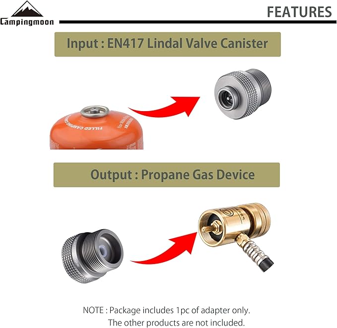 CAMPINGMOON Camping Grill Propane Gas Stove Adapter, Input: EN417 Lindal Valve Canister, Output: Propane Gas Stove Z20