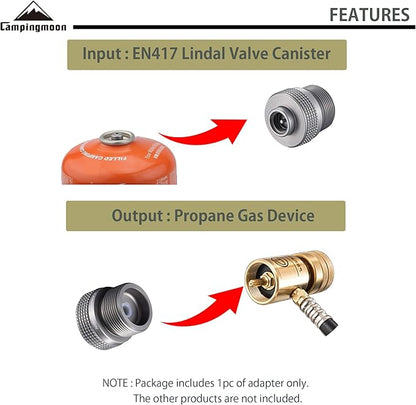 CAMPINGMOON Camping Grill Propane Gas Stove Adapter, Input: EN417 Lindal Valve Canister, Output: Propane Gas Stove Z20