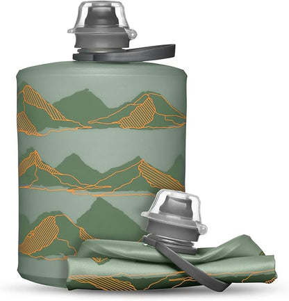 HydraPak Mountain Stow (500ml, 17oz) - Collapsible Water Bottle - Ultralight & Packable Travel Bottle, Flexible Ski, Hike, Bike or Climb Squeeze Flask - Sutro Green