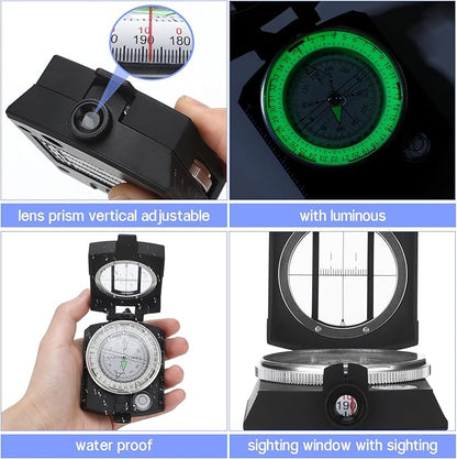Yeaqee 8 Pcs Land Navigation Kit Includes 5 Military Map Markers Lensatic Military Compass Coordinate Scale and Protractor Pace Beads Counter for Camping, Mountaineering, Climbing, Adventure