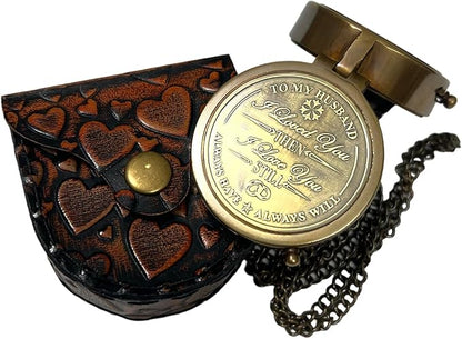 Nautical Solid Brass Directional Magnetic Compass Antique Vintage Design with Engraved Quote Elegant Maritime Navigation Instrument