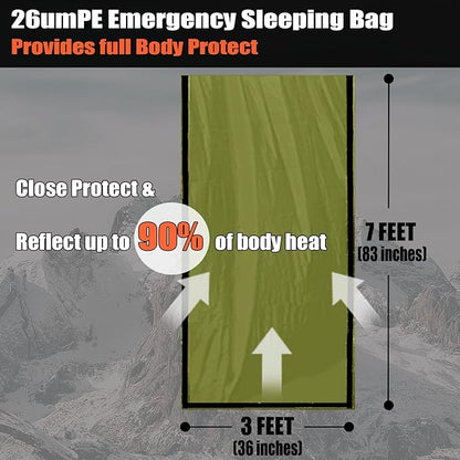 Frelaxy Emergency Sleeping Bag 1-Pack/2-Pack, Extra-Thick Compact Survival Bivy with Whistle, Storage Pouch, and EVA case, Perfect for Survival Kits