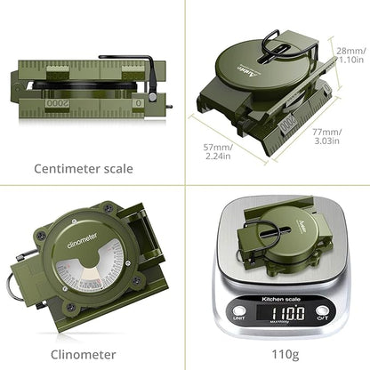 Compass Hiking with Clinometer, Strong Magnetic Intensity 3000 Gauss Professional Military Compass Waterproof Lensatic with Carry Bag, for Navigation Hiking Camping Hunting