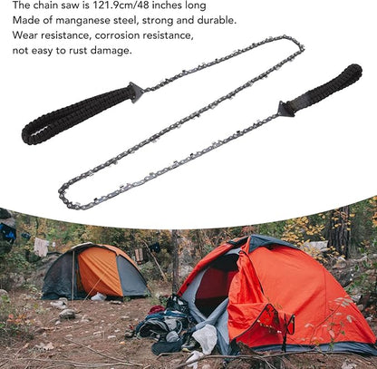 High Limb Rope Saw 48 In, Rope Chain Saw with Black Paracord, 64 Links, 3/8 Inch Cutter Chain, Folding Pocket Chainsaw for Wood-Cutting, Camping and Field Survival Gear