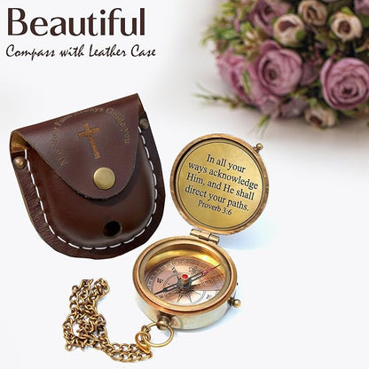 May Your Faith Always Guide You Engraved Working Compass with Leather Case Compass Religious Gift for Men & Women - Baptism, Confirmation, Communion Compass for Boys Graduation Gift