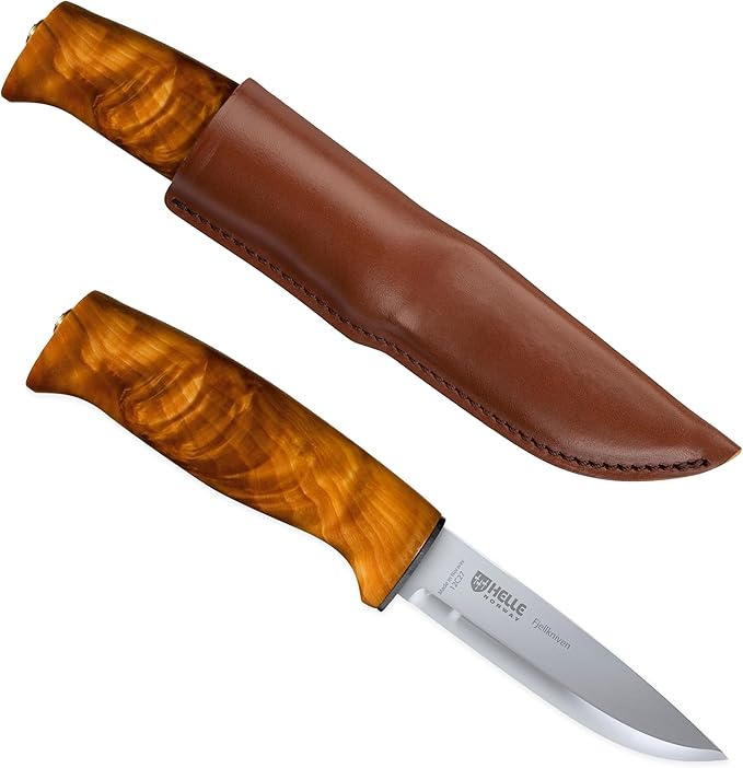 HELLE Knives - Fjellkniven - Fixed Blade - Classic Knife - Birch Wood Handle - 12C27 Stainless Steel - Made in Norway