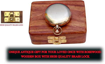 Brass Nautical Compass with Wooden Case - Antique Brass & Copper Sun Clock for Camping, Hiking, Touring - Engraved Gift for Him - Nautical Clock - Compass Gift