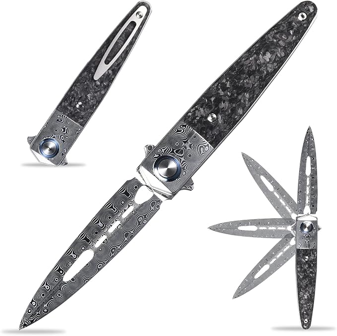 Sitivien ST251 Damascus Steel Folding Knife,Damascus Blade,Titanium Carbon Fiber Handle EDC Tool Knife for Outdoor Fishing, Camping, Hiking …