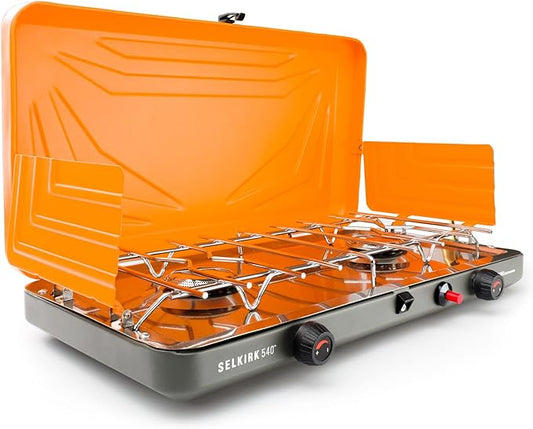 GSI Outdoors Selkirk 540+, Portable Outdoor Camping Stove, 2-Burner Propane Grill, 14,000 BTU High-Output Adjustable Burners, Integrated Igniter and Wind Guards