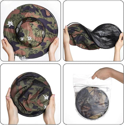 Sucrain 2 Pack Mosquito Head Net Hat Sun Hat Garden Bug Hat with Hidden Net Mesh for Outdoor Gardening Beekeeping