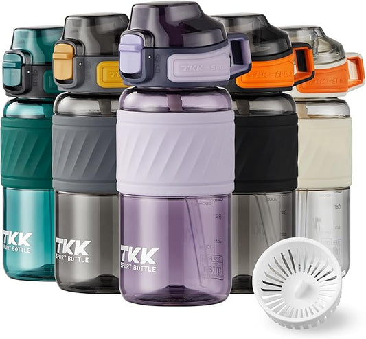 Water Bottle with Straw for School Kids Boys 16oz BPA Free Tritan Leak Proof with Handle Drinking Bottle for Sports Cycling Camping Hiking Outdoors