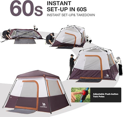CAMEL CROWN Cabin Tent with 1-Minute Setup, 4/6 Person Instant Tent with Weatherproof Floor