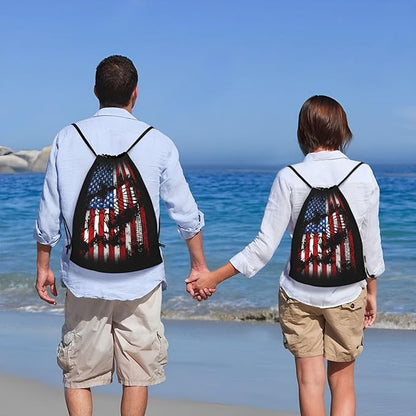 Eagle Outline Drawstring Backpack American Flag Gym Drawstring Bag Patriotic Gift for Independence Day Veterans Day Memorial Day, 4th of July Party Favor Goodies Storage Bags, 3112036