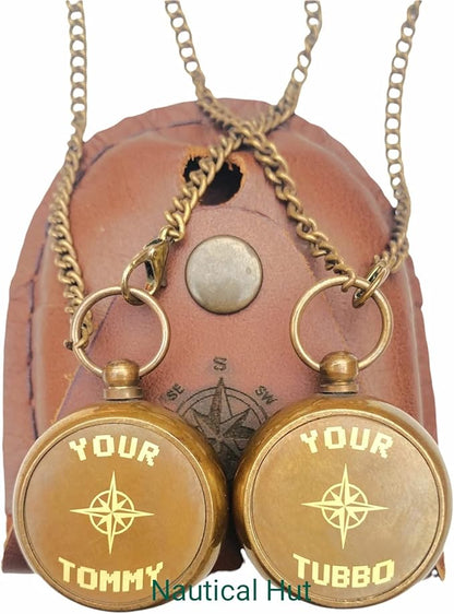 Your Tommy Your Tubbo Brass Locket Nautical Pocket Compass with Leather Carry