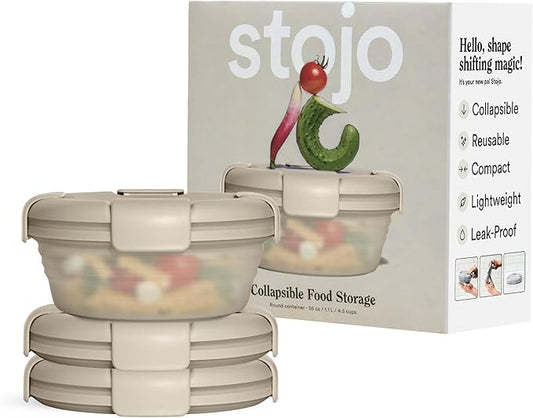 STOJO Collapsible Bowl 3 Set - Translucent Oat, 36oz - Reusable Silicone Bowl for Hot and Cold Food - Perfect for Travel, Meal Prep, To-Go Lunch, Camping & Hiking - Microwave & Dishwasher Safe