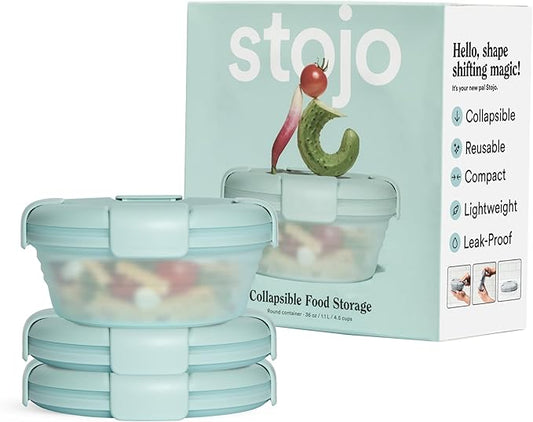 STOJO Collapsible Bowl 3 Set - Translucent Aquamarine, 36oz - Reusable Silicone Bowl for Hot and Cold Food - Perfect for Travel, Meal Prep, To-Go Lunch, Camping & Hiking - Microwave & Dishwasher Safe