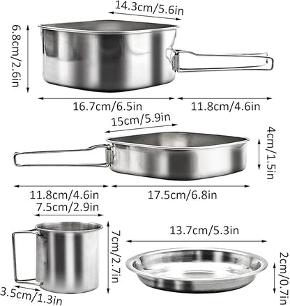 Backpacking Camping Cookware Mini Picnic Camping Cooking Mess Kit, Stainless Steel Pots Pan Plates Set for Hiking, Backpacking, Bushcraft and Picnic, Camping, Included Carry Bag