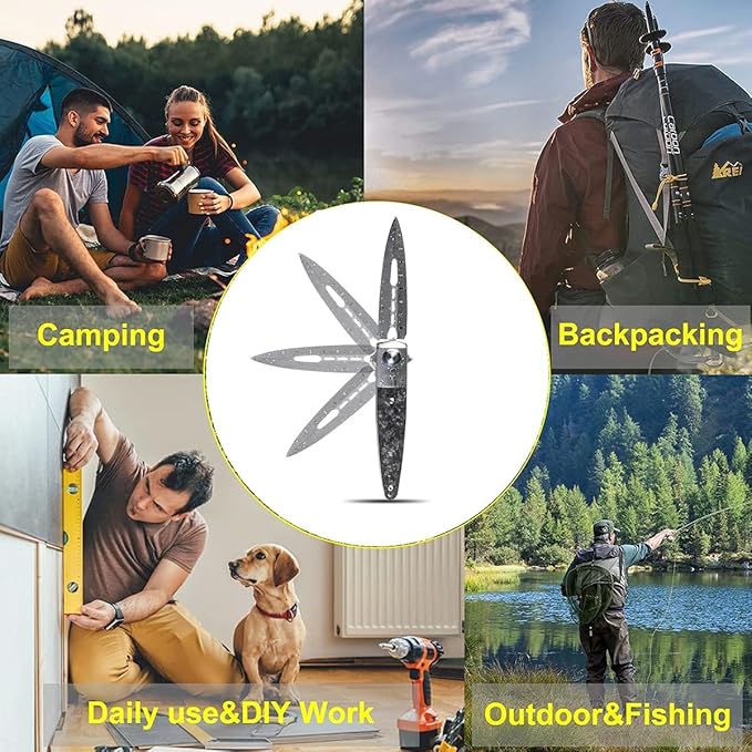 Sitivien ST251 Damascus Steel Folding Knife,Damascus Blade,Titanium Carbon Fiber Handle EDC Tool Knife for Outdoor Fishing, Camping, Hiking …
