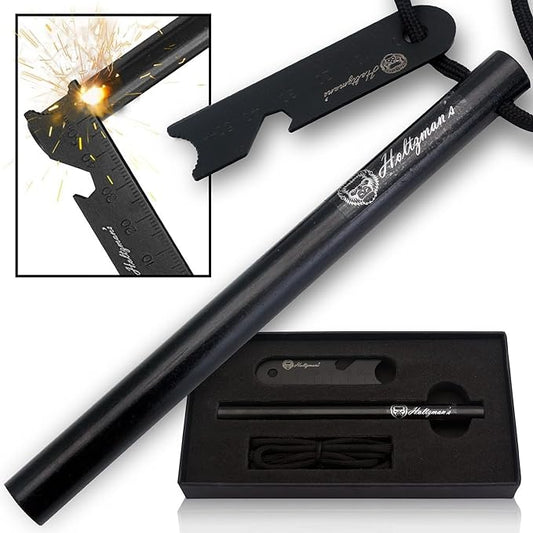 Premium Ferro Rod Fire Starter - Gift Box 6", 4 1/2" Ferrocerium Rod Survival Kit - 3 in 1 Magnesium Flint and Steel Set with Paracord & Scraper - Lightweight Emergency Camping Tool