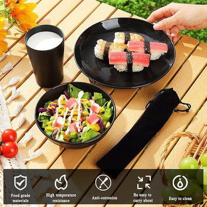Kyraton Camping Utensils, Camping Mess Kit for Travel, Camping, Picnic, Outdoor, Camping Gear Include Knife, Spoon, Fork Silverware Set, Cup, Bowl, Plate, Camping Essentials for 1