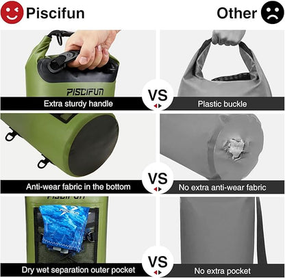 Piscifun Dry Bag, Waterproof Floating Backpack 5L/10L/20L/30L/40L with Waterproof Phone Case for Boating, Kayaking, Fishing
