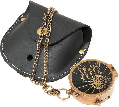 Engraved Personalized Inscription Antique Brass Compass Engraved with Leather Case Son Mom Children Gift Baptism Birthday Easter Decor