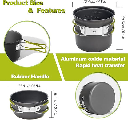 aiGear Camping Cooking Set Cookware Mess Kit with Storage Bag Pot Pan and Teapot Set Camping Accessories for Outdoor Camping Hiking Picnic Portable and Lightweight Aluminum