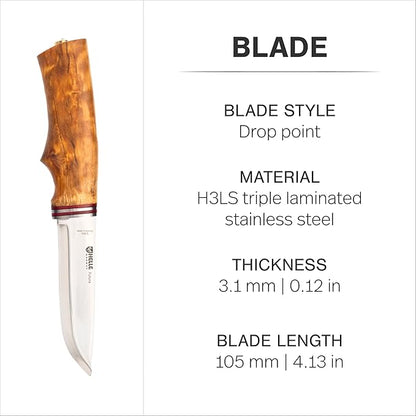 HELLE Knives - Futura - Fixed Blade - Classic Knife - Birch Wood Handle - H3LS Stainless Steel - Made in Norway