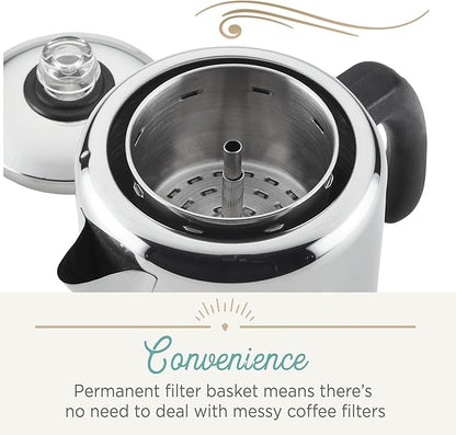 Farberware 50124 Classic Yosemite Stainless Steel Coffee Percolator - 8 Cup, Silver,Stovetop