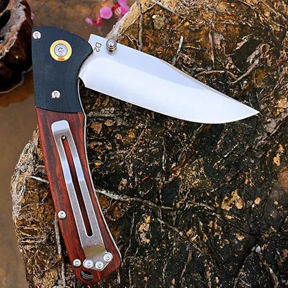 Watchman HD01 Pocket Folding Knife Stainless Steel D2 Blade Wood Handle with Clip Fishing Camping EDC Knife