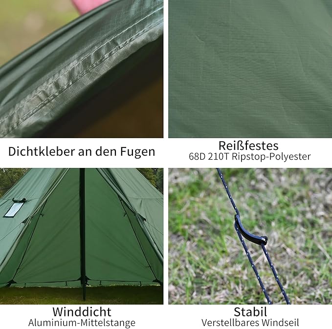 Hot Tent with Stove Jack and Snow Skirt, 6.89~8.53ft Standing Room, 2~5 Person, Tipi Tent for Family Hiking, Fishing, Hunting, Backpacking Camping