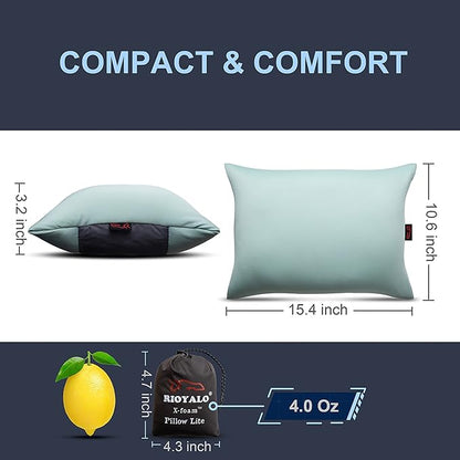 X-Foam Inflatable Camping Pillow Lite with Removable Foaming Cover | Comfortable, Washable Ultralight Portable with Neck Lumbar Support | Backpacking, Hiking, Travel, Air | Small